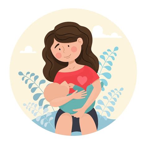 Mujer Madre Amamanta Al Bebé Avatar En Estilo Plano De Dibujos