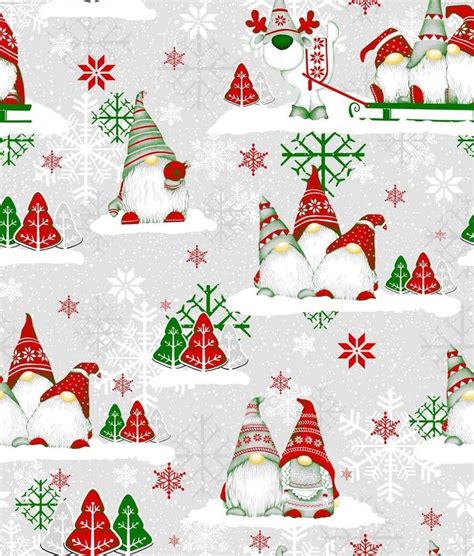 Cotton Fabric By The Yard Christmas Gnomes Fabric Christmas Etsy Uk