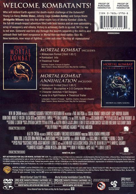 Mortal Kombat Mortal Kombat Annihilation Double Feature On Dvd Movie