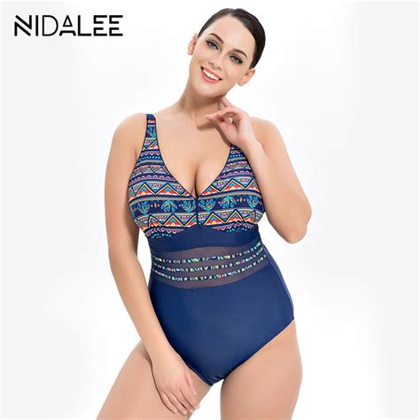 Buy Nidalee Plus Size Swimsuit Women Print See Through