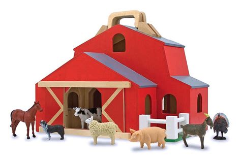 Melissa And Doug Fold And Go Barn With 7 Animal Play Figures Wooden Barn