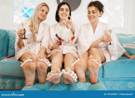 Group Of Women With Champagne Beauty Salon Stock Image Image Of