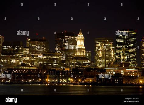 Boston Skyline At Night Massachusetts Usa Stock Photo Alamy