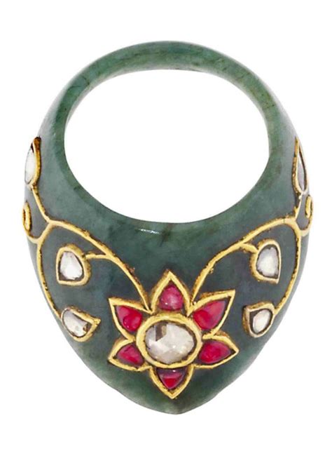 North India Or Deccan A Diamond Inset Spinach Jade Archery Ring 19th Century 8125£ ~ Sold