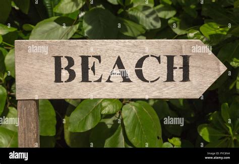 Beach Signboard Wooden Detail Stock Photo Alamy