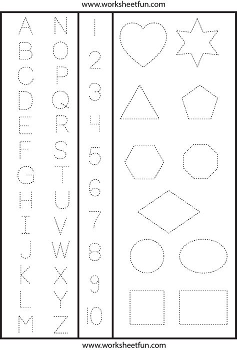 Letters Numbers And Shapes Tracing Worksheet Free Printable