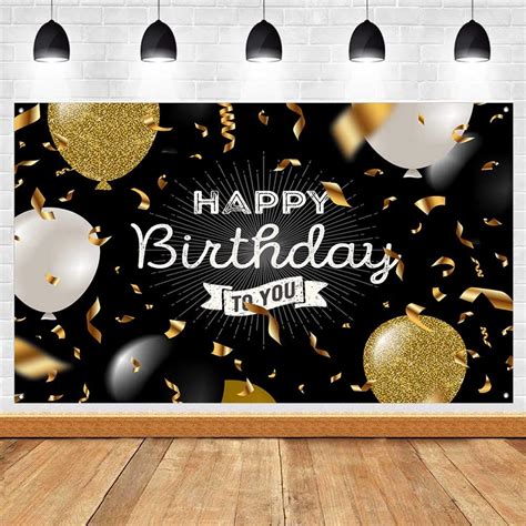 Buy Tohome Happy Birthday Black Gold Backdrop Extra Large Fabric Black