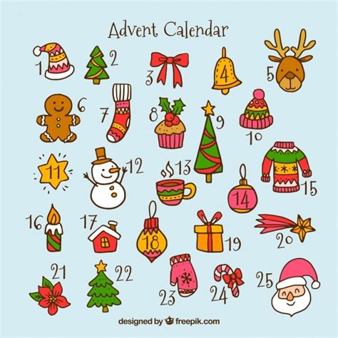 Free Vector Cute Hand Drawn Advent Calendar On A Blue Background