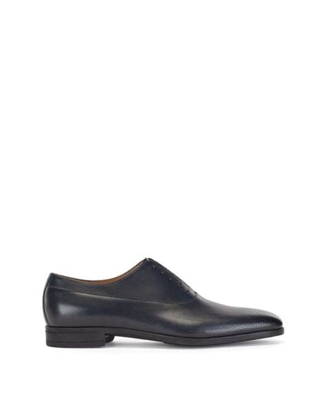 Boss By Hugo Boss Tanned Leather Oxford Shoes With Perforated Panels In Dark Blue Blue For Men