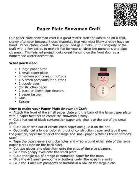 Instructions Craft Paper Plate Snowman
