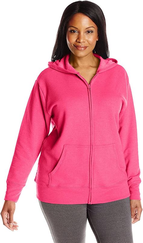 Just My Size Womens Plus Size Full Zip Fleece Hoodie Sizzling Pink
