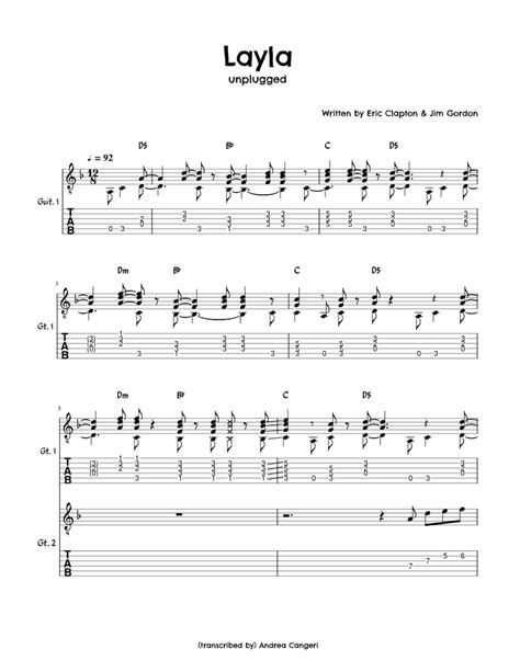 Layla Unplugged Eric Clapton Sheet Music For Guitar Mixed Duet