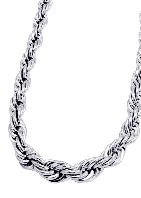 14k White Gold Mens Solid Rope Chain