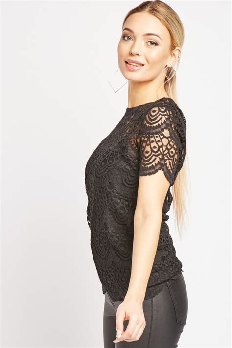 Short Sleeve Scallop Lace Top Just 7