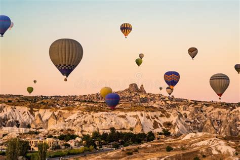 Hot Air Balloons Over Cappadocia Turkey Stock Photo Image Of