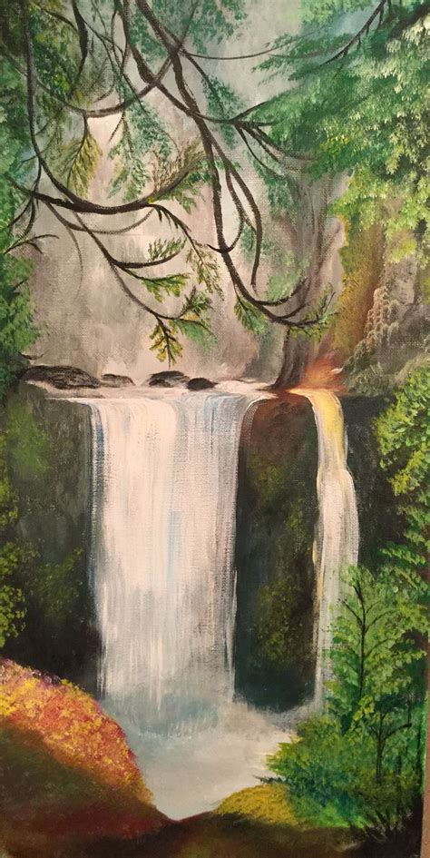 Hidden Waterfall Nature Canvas Painting Landscape Paintings