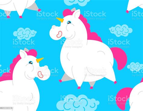 Fat Unicorn Pattern Seamless Fleshy Mythical Animal Background Baby
