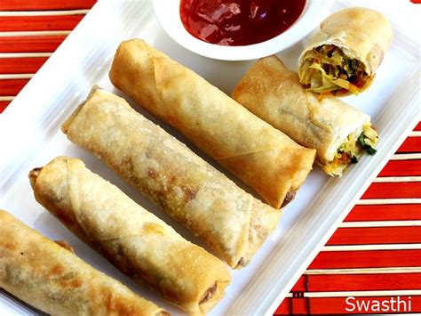 Spring Rolls Recipe How To Make Veg Spring Rolls Swasthis Recipes