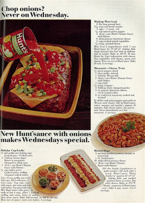 1968 Hunts New Tomato Sauce With Onions 4 Recipes Included Vintage