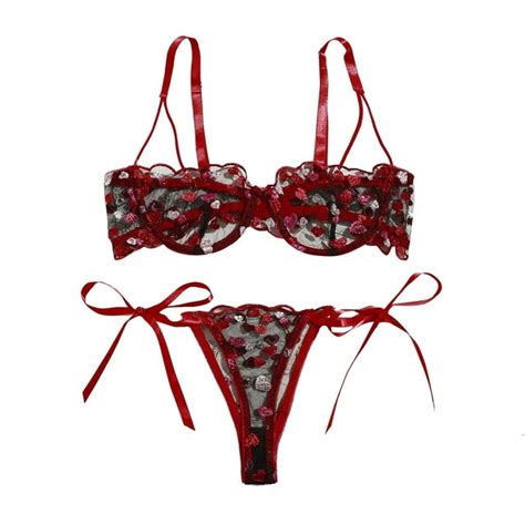 Dndkilg Womens Mesh Sexy Bra And Panty Sets Embroidery Lingerie