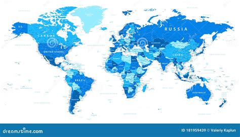 World Map Political Blue And White Color Vector Detailed