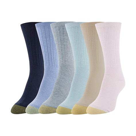 6 Pairs Gold Toe Womens Casual Ribbed Crew Socks Casual Socks Clothing Shoes And Jewelry Socks