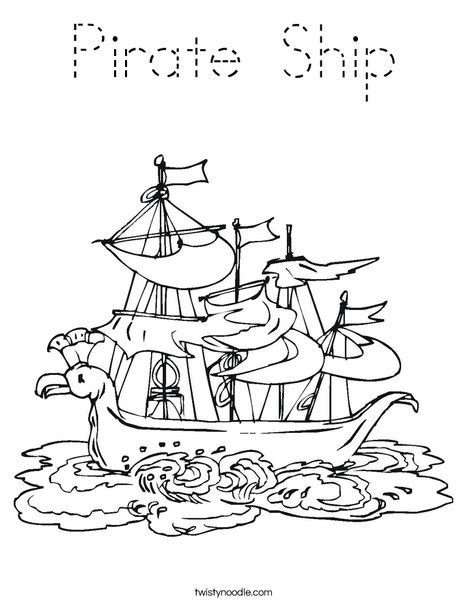 1.2 ot.b ahoy, pirate pete standards: Pirate Ship Coloring Page - Tracing - Twisty Noodle