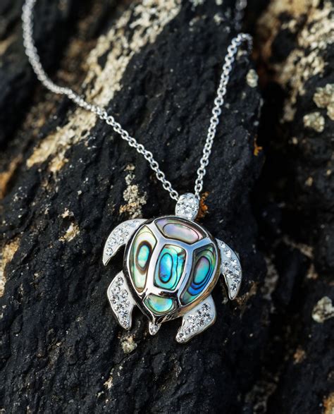Ocean Sterling Turtle Pendant With Abalone Swarovski Crystals Irish