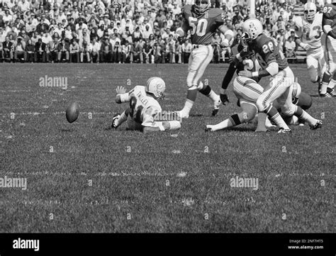 Miami Dolphins Howard Twilley 81 Slips To The Ground As He Fumbles Opening Kickoff In Game