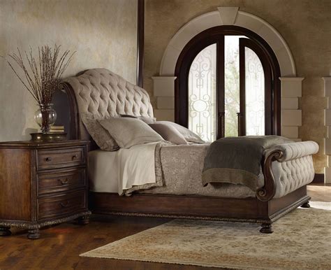 Complete delivery and set up! Adagio Dark Wood Tufted King Upholstered Sleigh Bed from ...