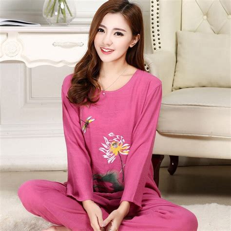 2019 New Print Women Cotton Linen Pajamas Set Chinese Style Pyjamas Suit 2 Pcs Sleepwear Flower