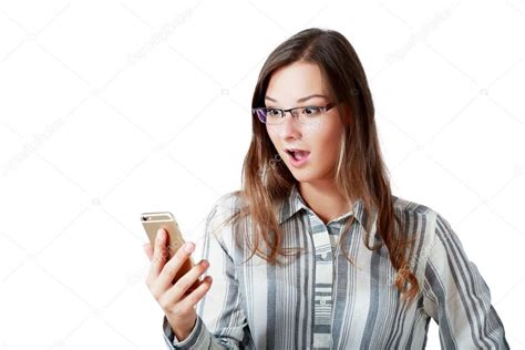 Girl Looking Phone Surprised Stock Photo By ©lenanet 119686998