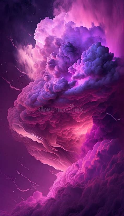 Purple Storm Clouds In The Night Sky 3d Illustration Stock
