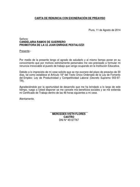 Ver Carta De Renuncia Con Preaviso Paraguay Civiahona
