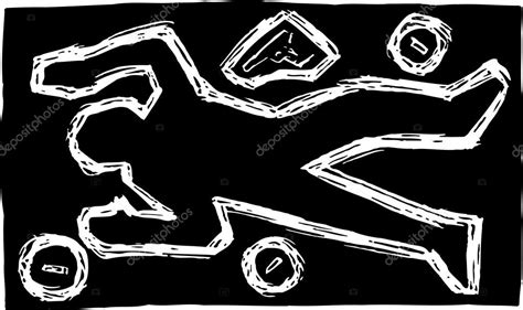 Woodcut Illustration Of Chalk Outline Of Dead Body At