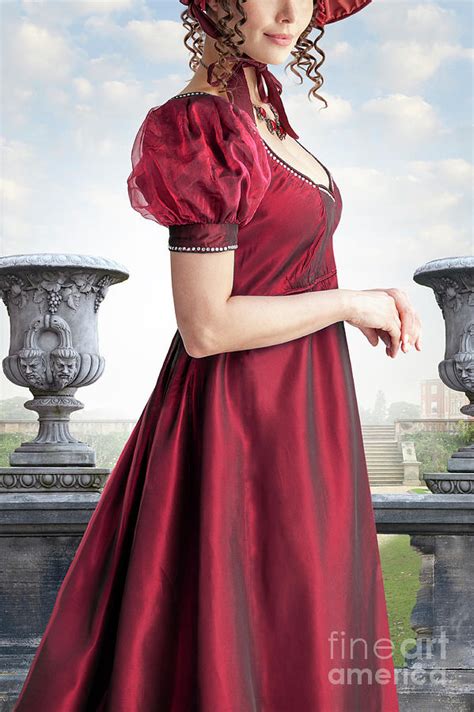 Anonymous Brunette Regency Woman In A Red Dress Photograph By Lee