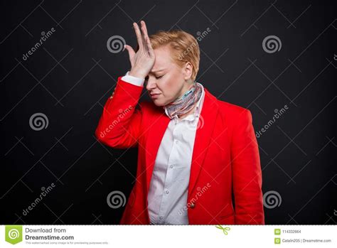 Portrait Of Attractive Business Woman Face Palm Like Hurting Stock