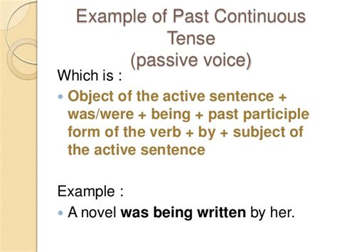 In these examples, the focus is on the effect of the past action, it's not important who performed the action. Example Of Present Perfect Continuous Tense In Active And ...