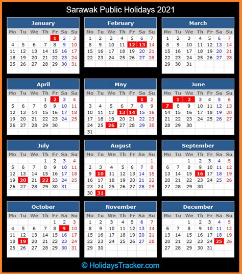 This page contains a national calendar of all 2021 public. Sarawak (Malaysia) Public Holidays 2021 - Holidays Tracker