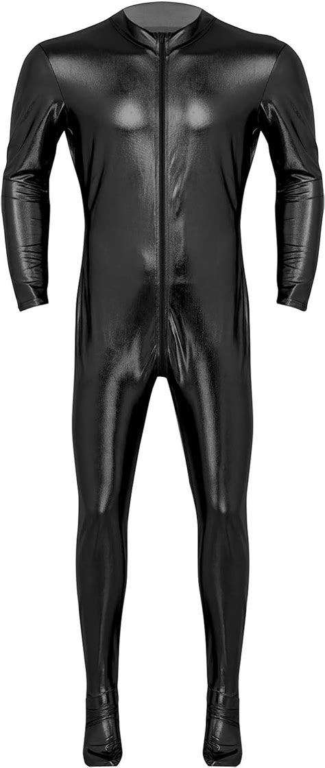 iiniim mens adult spandex turtleneck one piece zentai unitard full bodysuit costume black xx