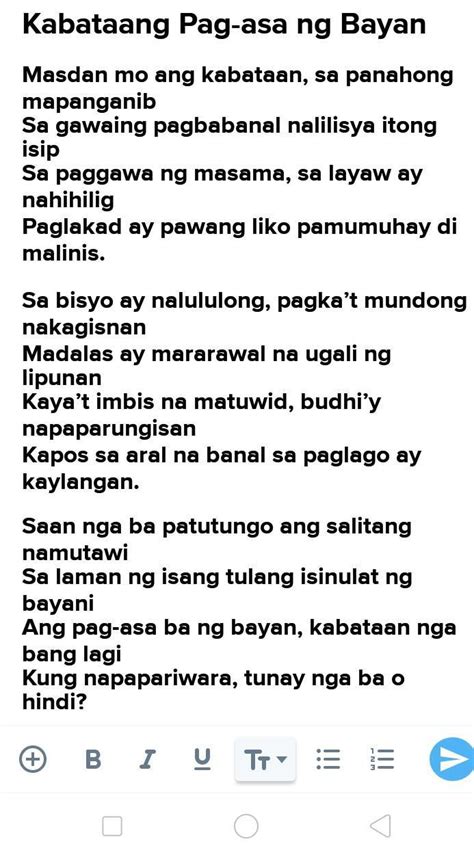 Poem About Kabataan Pag Asa Ng Bayan Brainly Ph