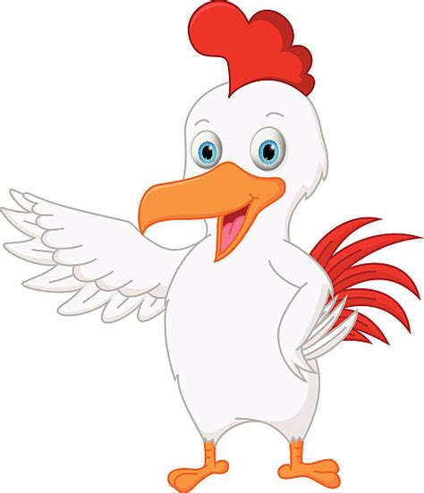 70 Funny Cartoon Red Chicken Hen Standing And Smiling Happily
