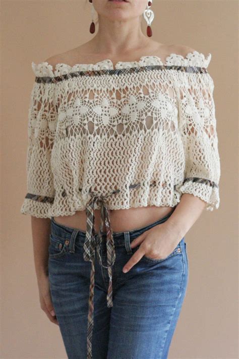 Anna Sui Crocheted Off Shoulder Top Etsy Anna Sui Tops Etsy