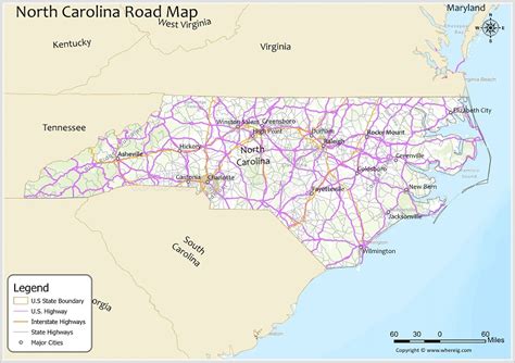 North Carolina Road Map Check Us And Interstate Highways State