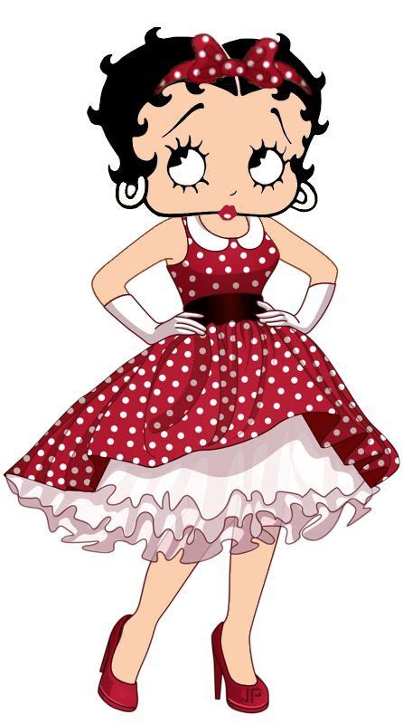 betty in a red with white polka dots dress and headband ~ cartoons bettyboop illustration ⊱