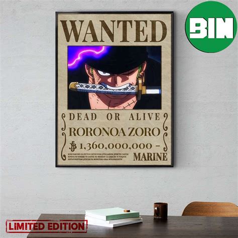 Roronoa Zoro Dead Or Alive Wano Arc Wanted Poster Canvas Binteez
