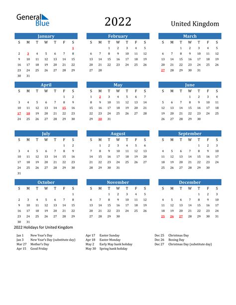 2022 Calendar Uk With Bank Holidays Printable Monthly Latest News Update