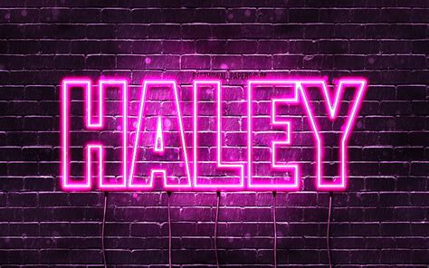 Haley With Names Female Names Haley Name Purple Neon Lights Horizontal Text Hd Wallpaper