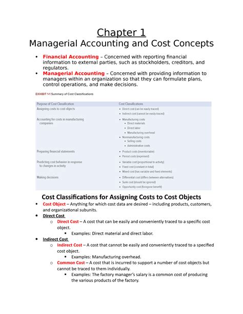 Chapter 1 Notes Managerial Accounting And Cost Concepts Chapter 1