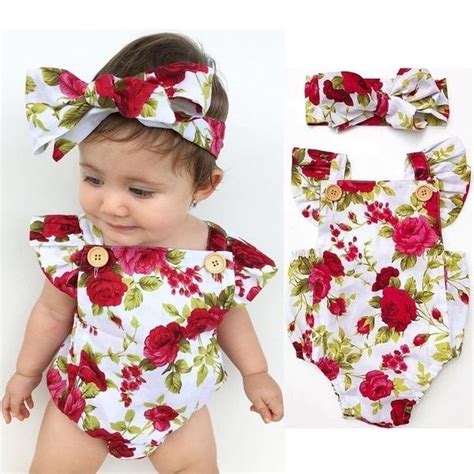 Newborn Baby Girls Clothes Flower Jumpsuit Romper Bodysuit Headband